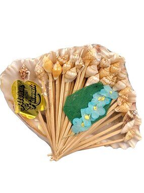 Vintage 80s Appetizer Toothpick Cocktail Picks Seashell Beach Hawaii Souvenir